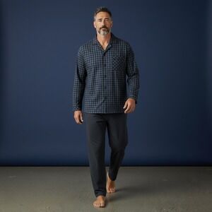 DAVID ARChy Mens Gingham Pajama Shirt Button Up Long Sleeve Size Small